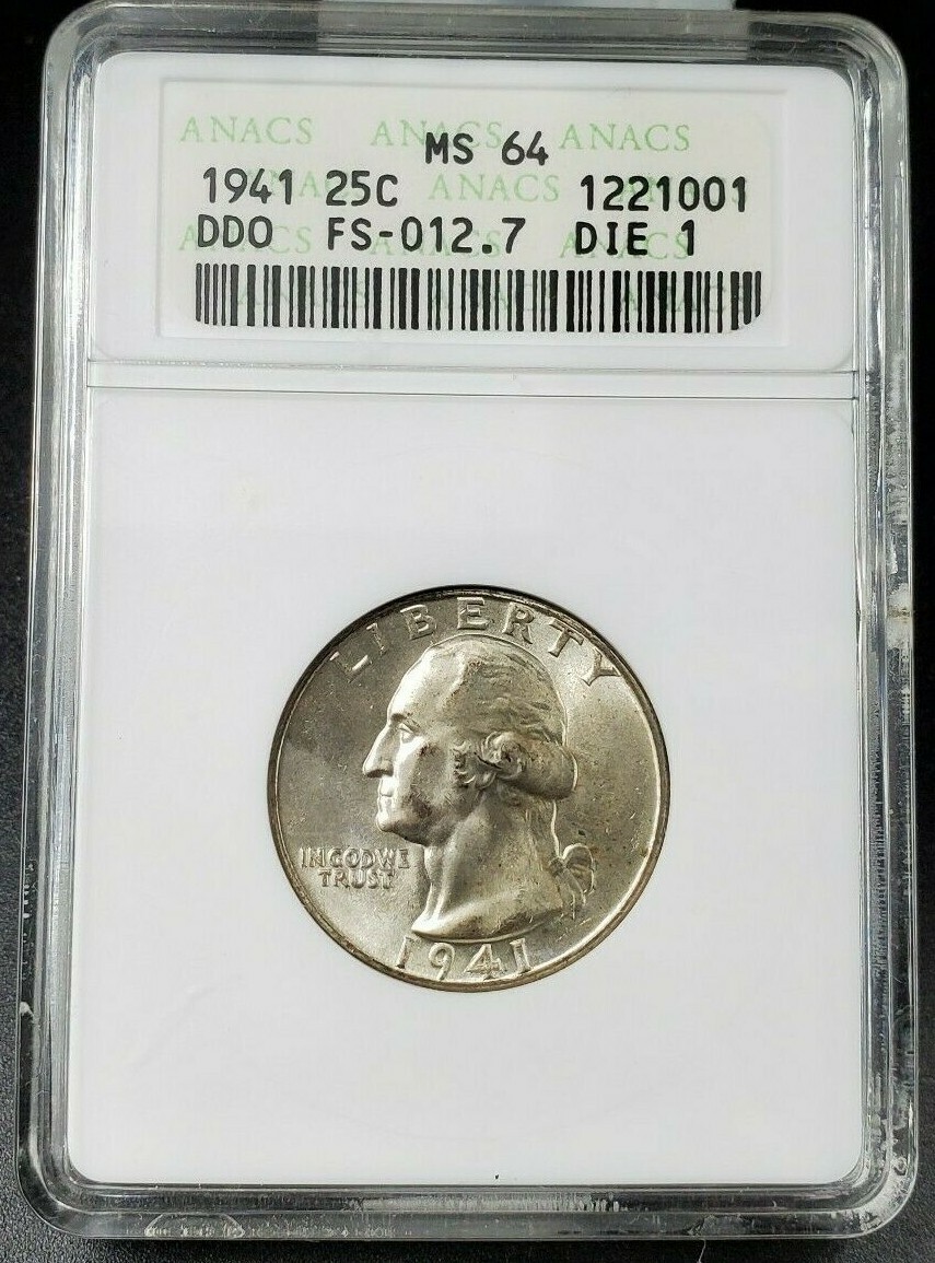 1941 P 25c Washington Silver Quarter ANACS MS64 DDO FS-012.7 FS