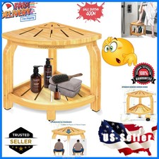 Bamboo Corner Shower Stool for Shaving Legs Foot Rest, Waterproof Bath Bench ...