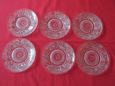 Set 6 Vtg 1925-1965 Duncan & Miller SANDWICH Clear Bread Plates/Saucers 6 1/8''