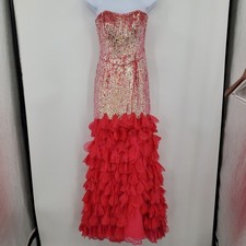 Sherri Hill Pink Sequin Ruffle Mermaid Gown Silk Strapless Dress 4 Petal Maxi