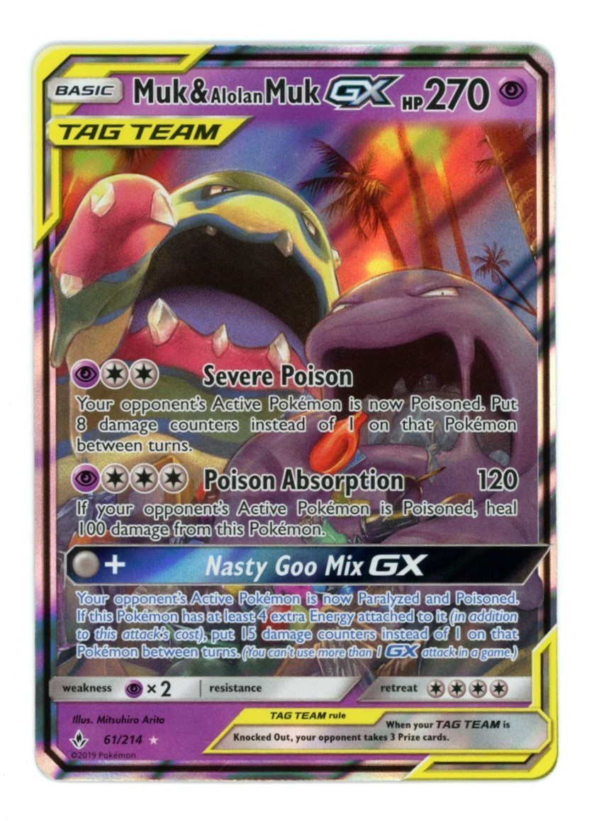 Pokemon Unbroken Bonds Muk & Alolan Muk GX 61/214 Full Art Ultra Rare NM AD91