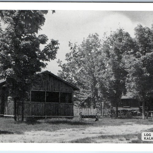c1940s Kalkaska, MI Log Lake Resort Cabin Fishing Sport Lake Woods Trees PC A25