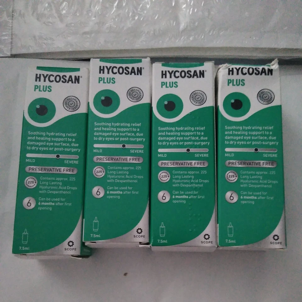 4 x Hycosan Plus Preservative Free Eye Drops Dry Eye 7.5ml Soothing Relief 7.5ml
