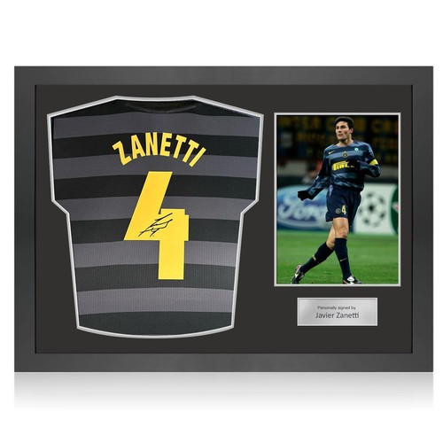 Javier Zanetti Signed Inter Milan 1998 UEFA Cup Final Shirt. Icon Frame