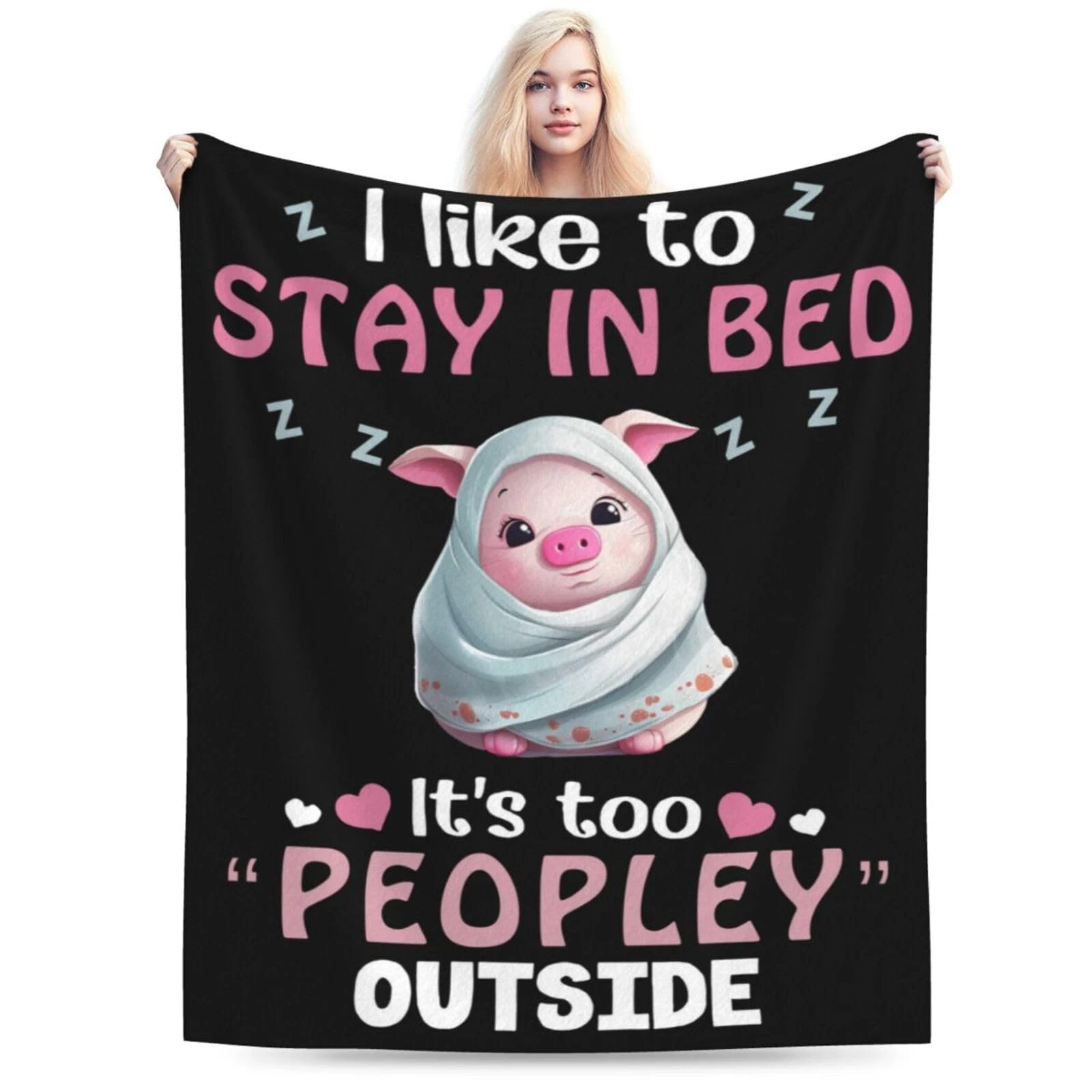 Funny Pig Plush Fleece Animal Throw Blanket Soft Cozy Warm Bed