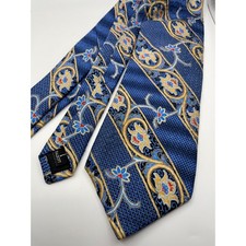 Robert Talbott Carmel Blue Gold Floral Paisley Silk Tie Hand Sewn Made in USA
