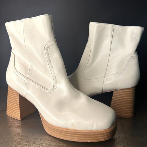 BP. Platform Boots 11 Ankle Chunky Block Heel Retro Neutral 70s Cream Keyla