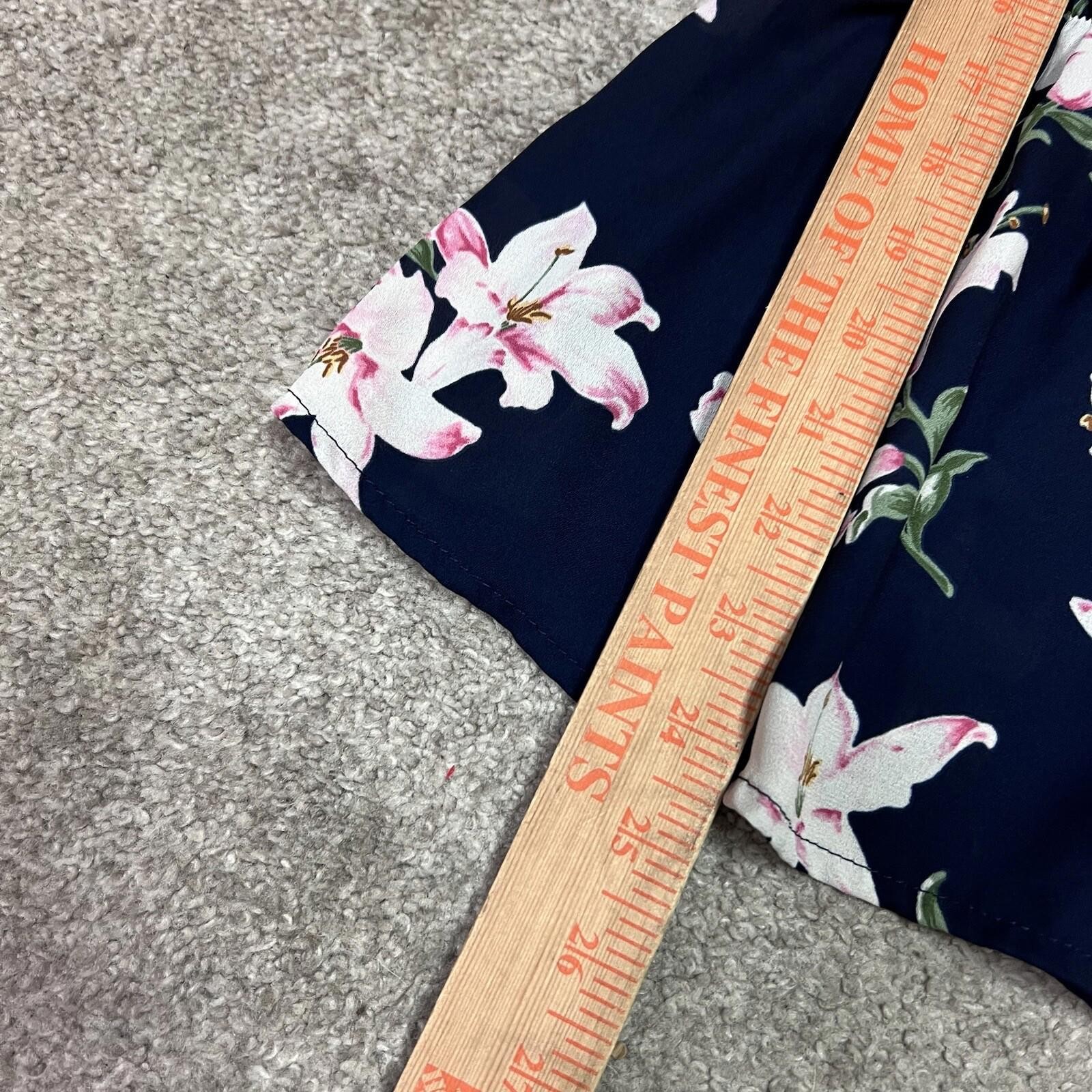 Sienna Sky Blouse Women’s Blue Pink Floral Short Sleeve Size Small