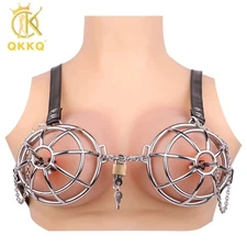 Metal Nipple Clamp Cover Chest Bondage Female Bra Breast Binder Wearable Leather