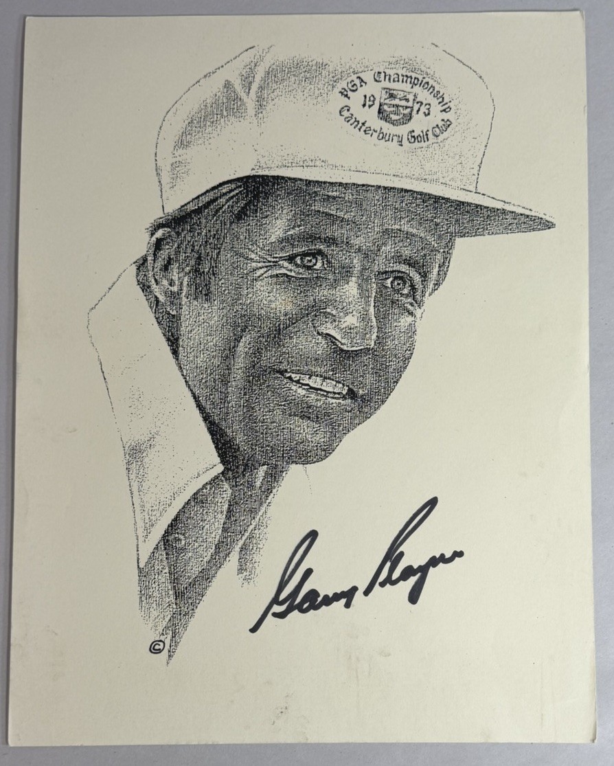 Signed Gary Player Pencil Sketch Print 8 1/2" x 11" Autograph Golf 1973 PGA Vtg
