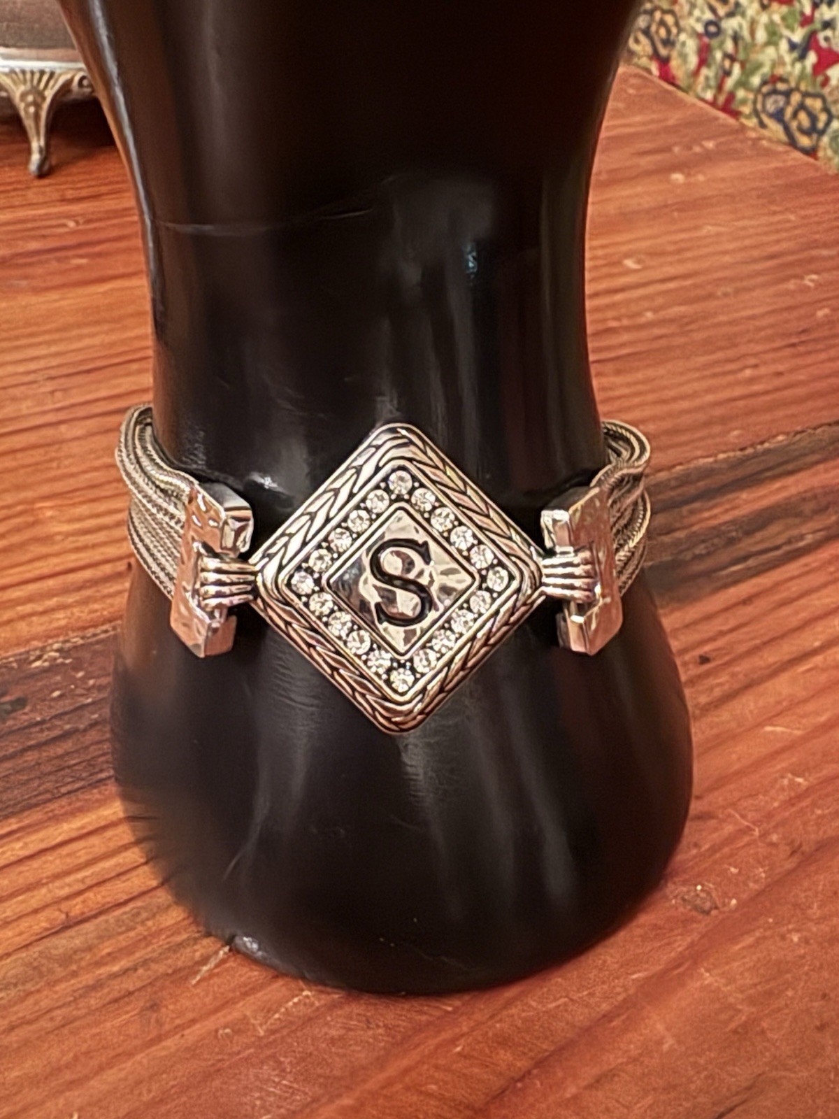 Initial H Silver tone Multi Strand Rhinestone Bra… - image 1