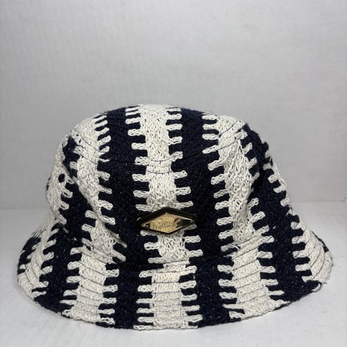 Kith Crochet Dawson Bucket Hat White and Navy Blue Cotton One Size