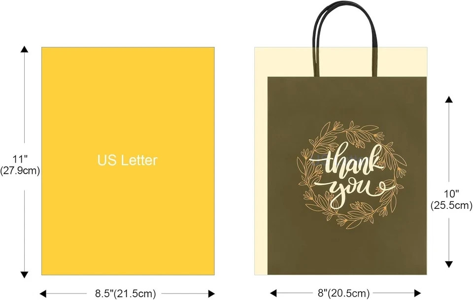 QIELSER Thank You Gift Bags Bulk 50 Pcs 8X4.75X10 Inches Medium Black Kraft Pape