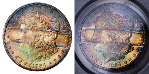 1884-CC PCGS MS65 MORGAN $ CARLSON CITY BLAZER!! RADIANT RAINBOW TONING (VIDEO)