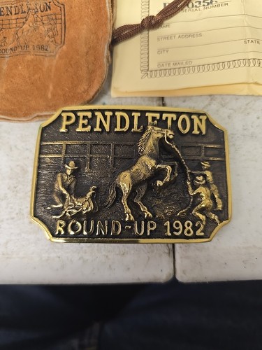 1982 Pendleton Round-Up Solid Brass Belt Buckle PJ-356 - Picture 2 of 5