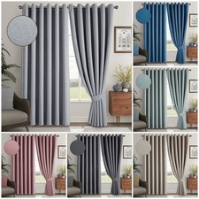 Image of Thermal Thick Blackout Curtains Ready Made Eyelet Ring Top Curtain Pair Tiebacks