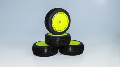 DIALED-RC V3 Medium Soft 1/8 Buggy Tires (4) Glued Yellow Spoke