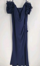 Escape Dress Size 14 Off Shoulder Ruffle Gown Navy Women’s Msrp 279.00