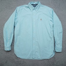 Ralph Lauren Mens Shirt L Blue Spring Pony Long Sleeve Button Cotton Perfect