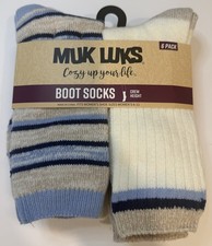 Muk Luks Crew Height Boot Socks 6 Pack Women  s Shoe Sz 6-11 Taupe Blue