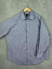 David Donahue Shirt Mens 18 34/35 Blue Gray Plaid Dress Button Front Cotton Mens