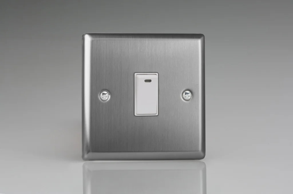 Switch Silver 20A + Neon Classic Brushed Steel White Insert Varilight XT20NW