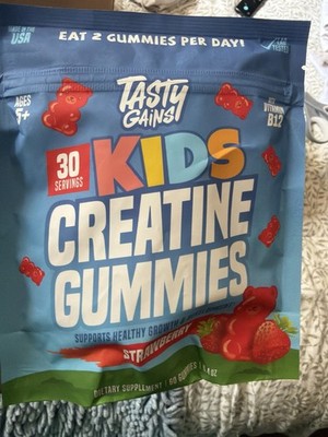 TASTY GAINS Kids Creatine Gummies, B12, Growth Support, Daily Nutrition