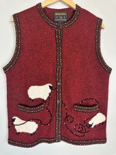Woolrich Sweater Vest M Lambswool Blend Sheep Lights Christmas Cottagecore Farm