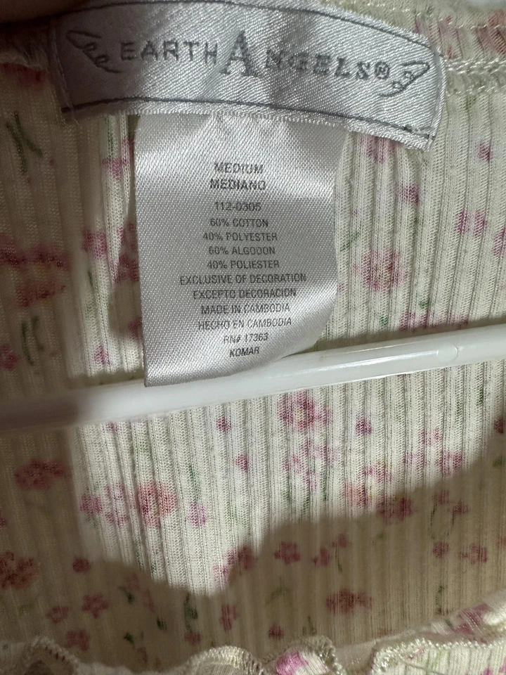 Juego de pijama Earth Angels para mujer mediano marfil rosa floral 2 piezas salón 112-0305 Foto 4 de 4