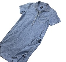 Gap Denim Dress Women Petite Sz XS Popover Chambray Pockets Casual Collared