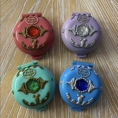 Lot De 4 Polly Pocket Bluebird 1992 - Série Jewels - Émeraude, Saphir, Diamant, Rubis