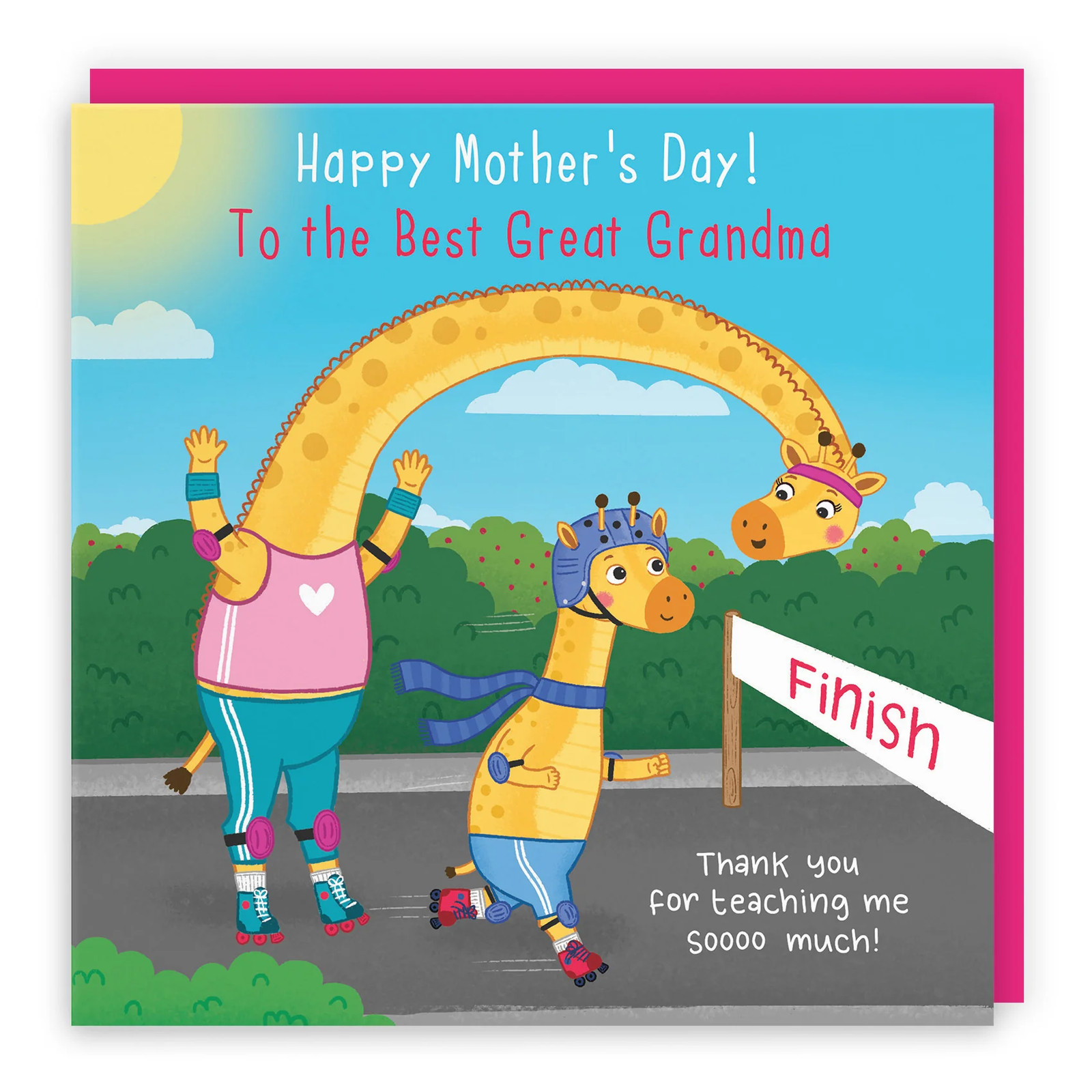 Great Grandma Mother's Day Card From Boy Cute Skating Giraffes Iconic