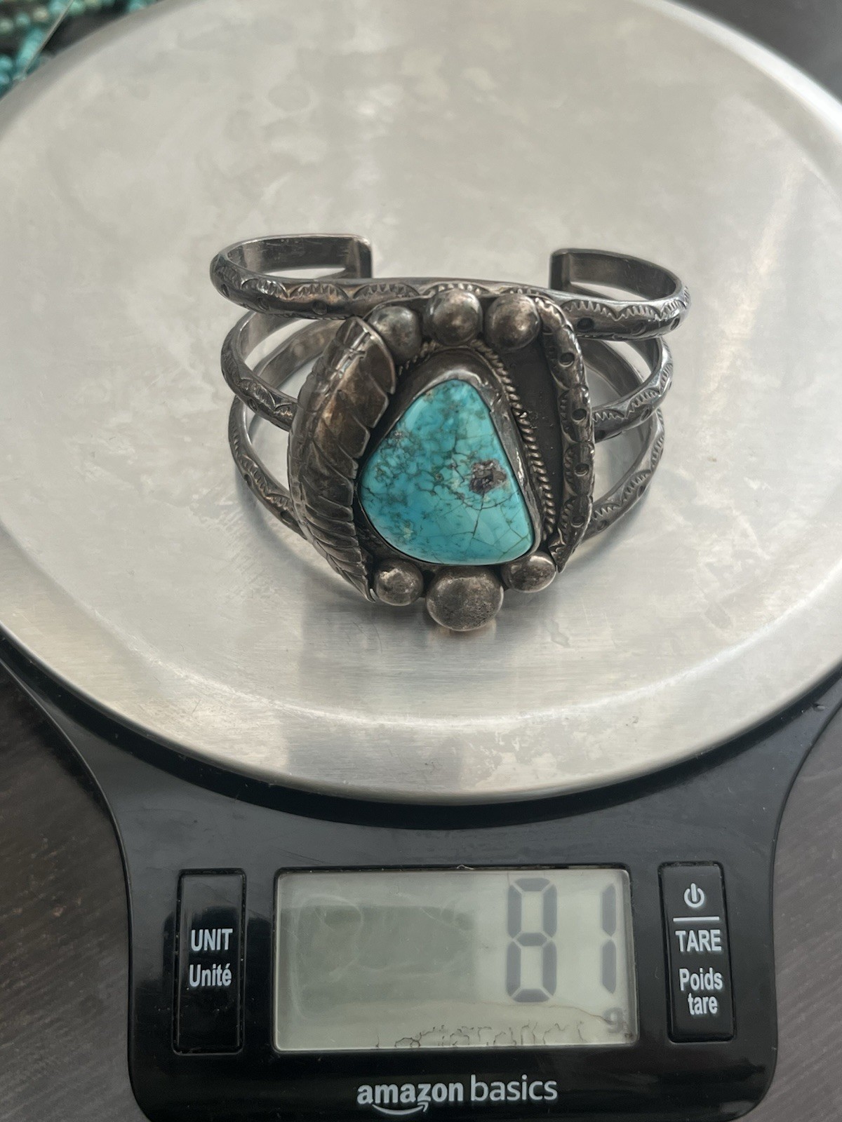 Unsigned Native American Silver Turquoise Cuff - image 5