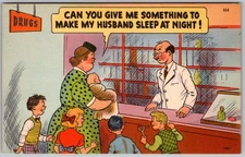 Vtg Postcard Druggist Tichnor Bros Boston Pharmacy Counter 1950s