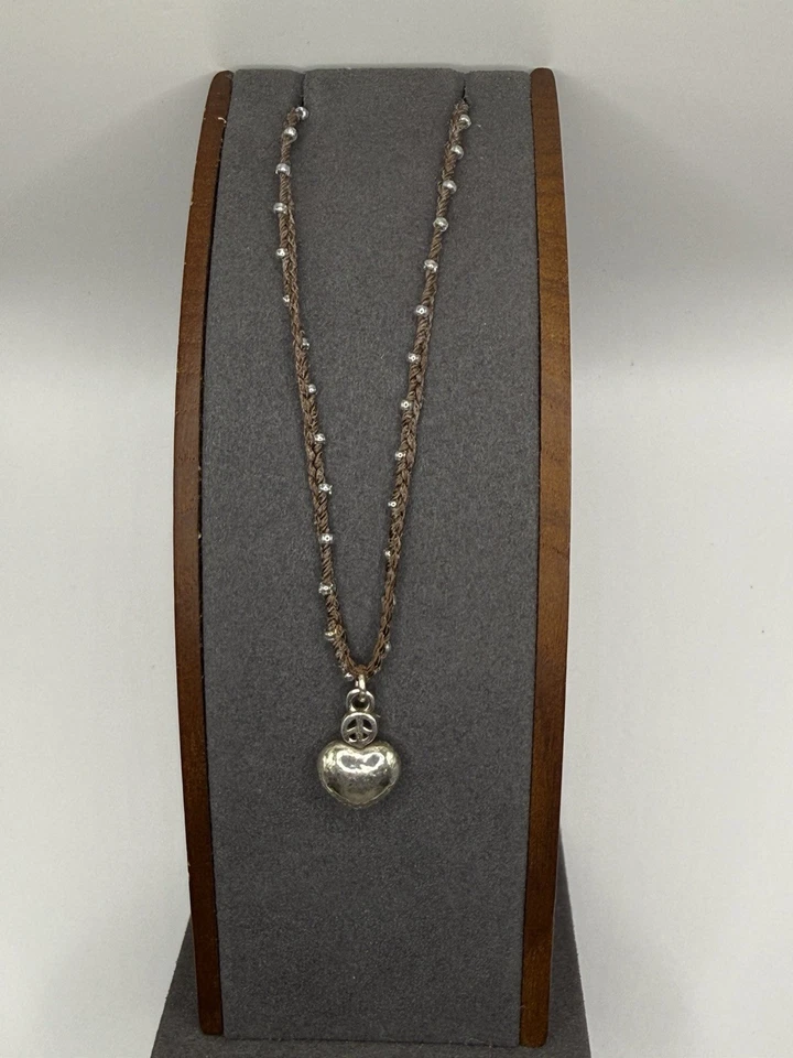 ❤️✌️Colar de cordão trançado Brighton/charme martelado coração e paz BOHO Luxe - Imagem 2 de 4