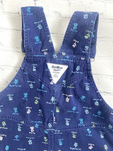 Vintage Oshkosh B'gosh Girls Size 6 Denim Jumper Dress With Floral Flower Print - Picture 8 of 9