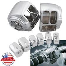 Handlebar Control Switch Housing Cover + 6x Switch Cap Button For Harley Softail