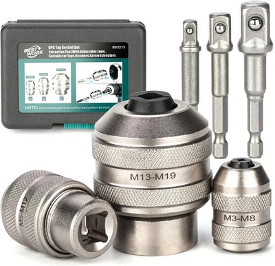 6pcs Adjustable Tap Socket Set, 1/4'', 3/8'', 1/2'' Drive Holder Tool for... 