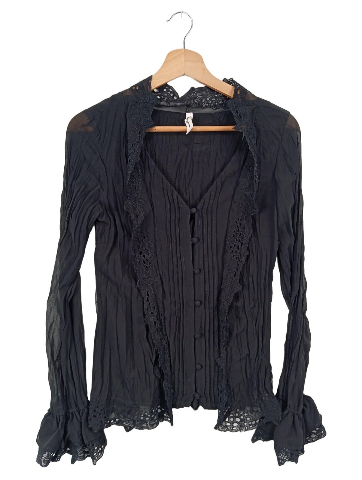 PEPE JEANS Hemd-Bluse Damen Bluse Gr. DE 36 schwarz Party-Look