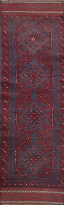 Geometric Tribal Blue/ Red Traditional Handmade Narrow/ 8 ft Runner Wool Rug 2x8