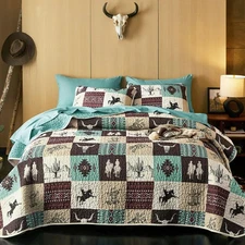 - Western Quilt Set, Southwestern Aztec Country Horse Cowboy Rustic Ranch Pat...