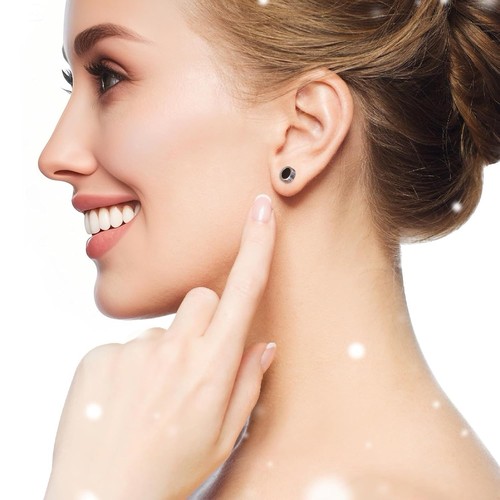 Hypoallergenic Black Stud Earring, Surgical Steel, 0.4” Round Wall Grain Design - Picture 4 of 12