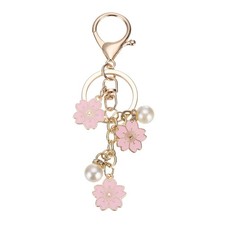 Flower Keychain Charm, Cherry Blossom Enamel Keyring with Lobster Clasp Pink
