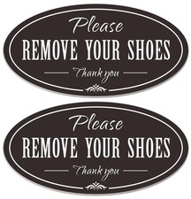 2 Pack Please Remove Your Shoes Sign - Oval  Rectangular 6 x 3 inches, black
