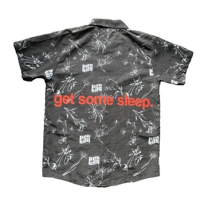 Get Some Sleep SS Button Up Shirt HUGE Logo Floral Print Black Medium Men
