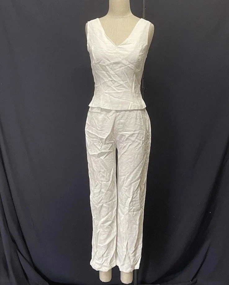 Conjunto de traje chaleco y pantalón vintage Yes estilo botón blanco talla pequeña Foto 2 de 4