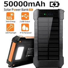 50000mAh Batterie Solaire Portable Power Bank 2USB LED Étanche Orange Mobile