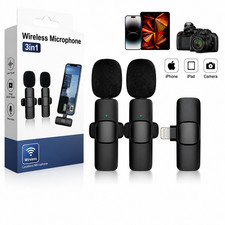 Microphones Wireless Clip-On 3-in-1 for iPhone iPad Camera Lightning Mic