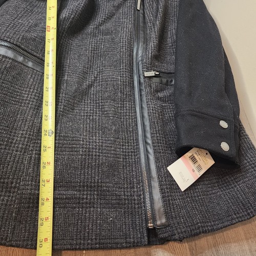 Michael Kors Glen Plaid Wool Coat Womens 10 Hooded Pockets NWT $360 Gray Black - Picture 12 of 14