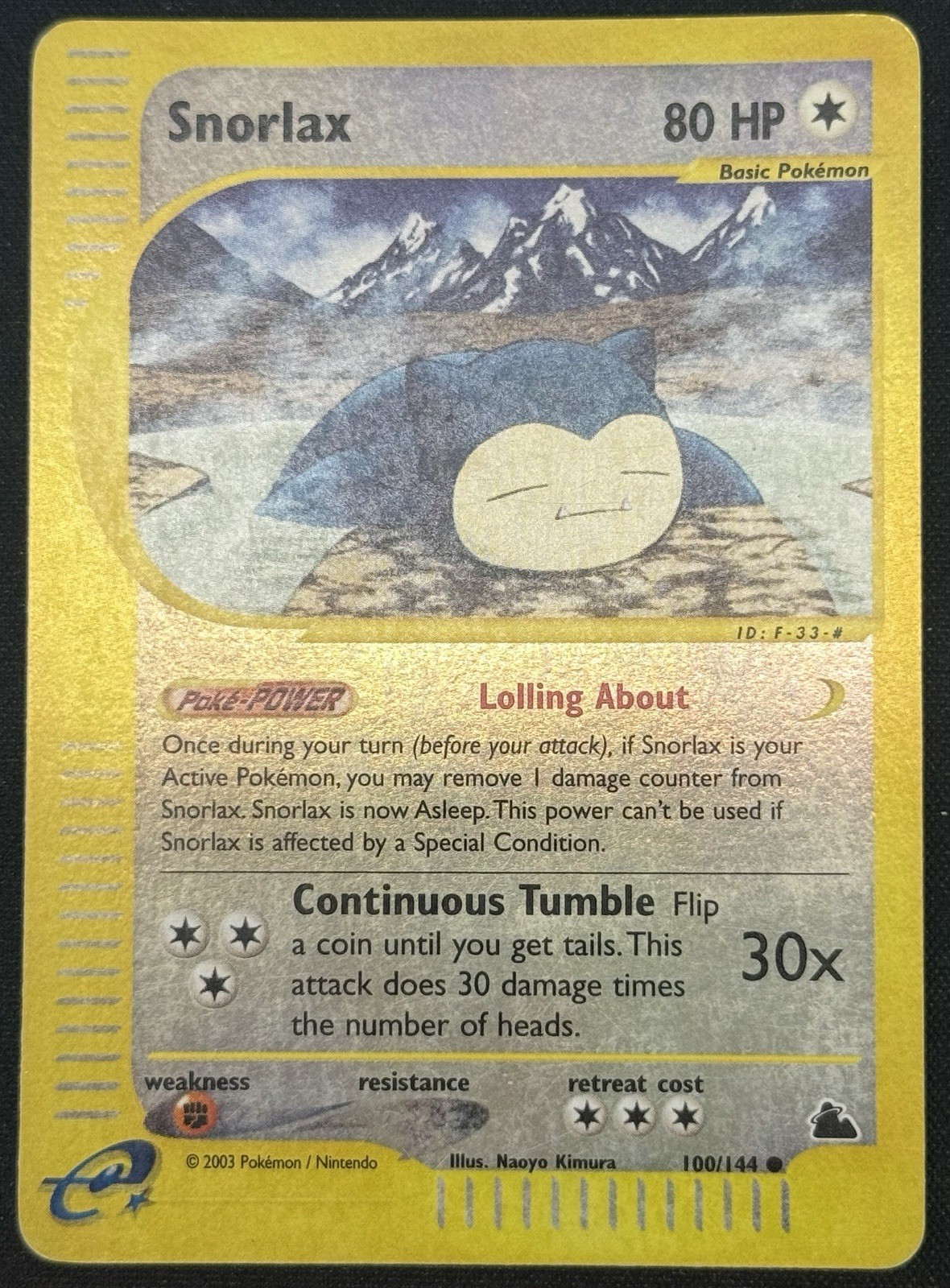 Pokemon Card-Snorlax-Skyridge-100/144-HoloReverse-ENG-Excellent